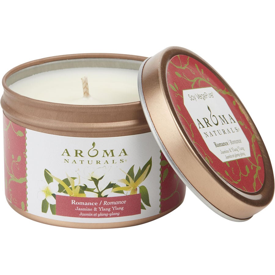 ROMANCE AROMATHERAPY by Romance Aromatherapy - ONE 2.5x1.75 inch TIN SOY AROMATHERAPY CANDLE.  COMBINES THE ESSENTIAL OILS OF YLANG YLANG & JASMINE TO CREATE PASSION AND ROMANCE. BURNS APPROX.