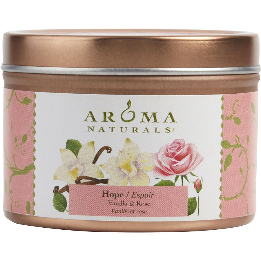 HOPE AROMATHERAPY by Hope Aromatherapy - ONE 2.5x1.75 inch TIN SOY AROMATHERAPY CANDLE. COMBINES THE ESSENTIAL OILS OF VANILLA & ROSE. BURNS APPROX.