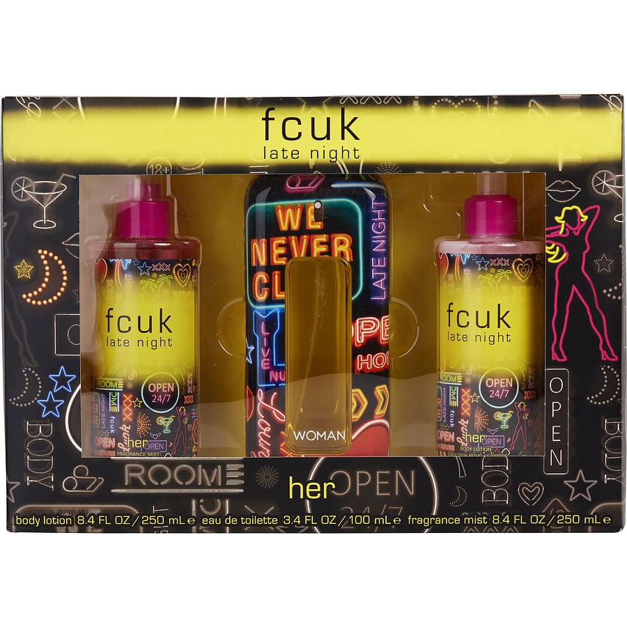 FCUK LATE NIGHT by French Connection - EDT SPRAY 3.4 OZ & BODY LOTION 8.4 OZ & FRAGRANCE MIST 8.4 OZ