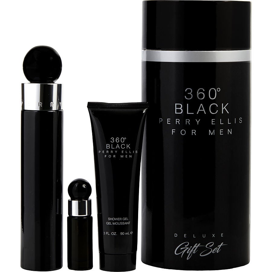 PERRY ELLIS 360 BLACK by Perry Ellis - EDT SPRAY 3.4 OZ & SHOWER GEL 3 OZ & EDT SPRAY 0.25 OZ MINI