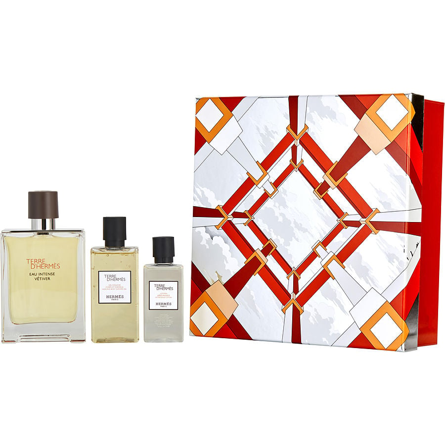 TERRE D'HERMES EAU INTENSE VETIVER by Hermes - EAU DE PARFUM SPRAY 3.3 OZ & AFTERSHAVE LOTION 1.35 OZ & HAIR AND SHOWER GEL 2.8 OZ