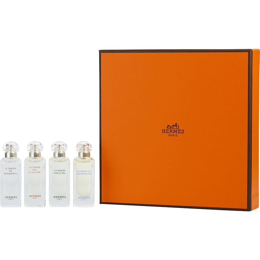 HERMES VARIETY by Hermes - 4 PIECE MINI VARITY WITH UN JARDIN EN MEDITERRANEE & LE JARDIN DE MONSIEUR LI & UN JARDIN SUR LE NIL & UN JARDIN SUR LA LAGUNE AND ALL ARE EDT 0.25 OZ