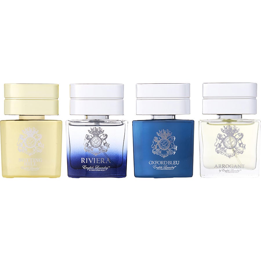 ENGLISH LAUNDRY VARIETY by English Laundry - 4 PIECE MENS VARIETY WITH NOTTING HILL & RIVIERA & OXFORD BLEU & ARROGANT AND ALL ARE EDP 0.68 OZ