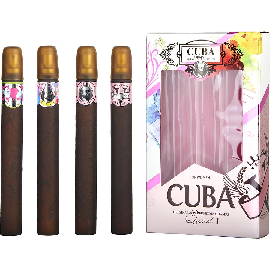 CUBA VARIETY by Cuba - 4 PIECE QUAD LADY WITH CUBA HEARTBREAKER & LA VIDA & VICTORY & VIP AND ALL ARE EDP SPRAY 1.17 OZ