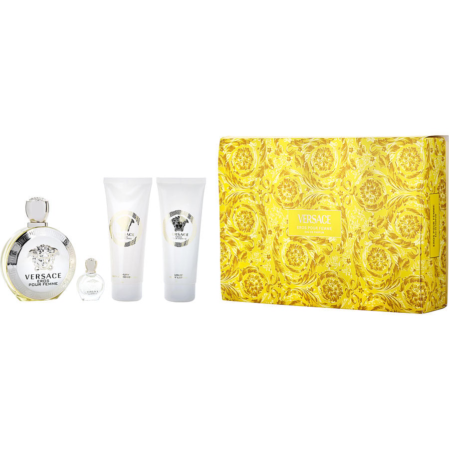 VERSACE EROS POUR FEMME by Gianni Versace - EAU DE PARFUM SPRAY 3.4 OZ & BODY LOTION 3.4 OZ & SHOWER GEL 3.4 OZ & EAU DE PARFUM 0.17 OZ MINI