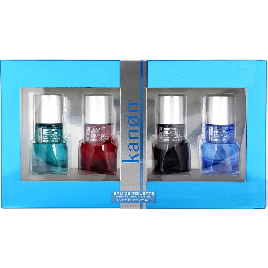 KANON VARIETY by Scannon - 4 PIECE VARIETY WITH ACQUA SPORT & RED SPORT & BLUE SPORT & BLACK SPORT & ALL ARE EDT SPRAY 0.5 OZ