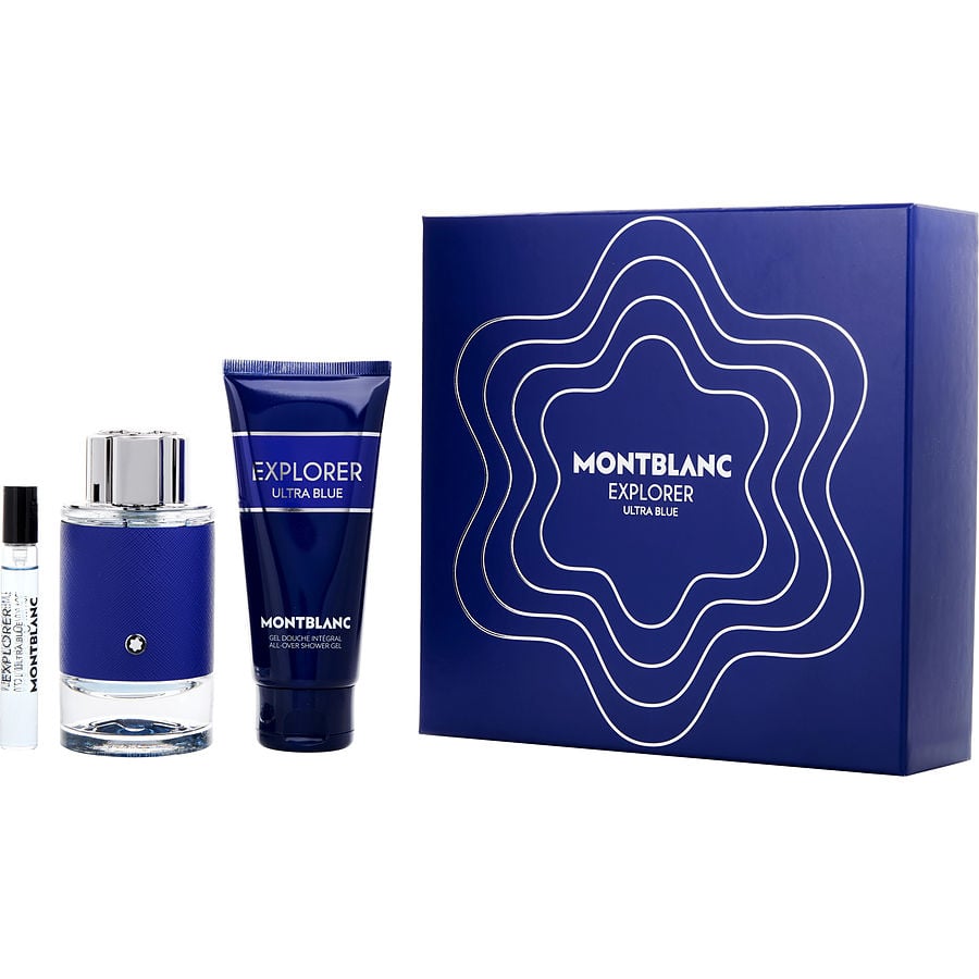 MONT BLANC EXPLORER ULTRA BLUE by Mont Blanc - EAU DE PARFUM SPRAY 3.3 OZ & SHOWER GEL 3.3 OZ & EAU DE PARFUM SPRAY 0.24 OZ MINI