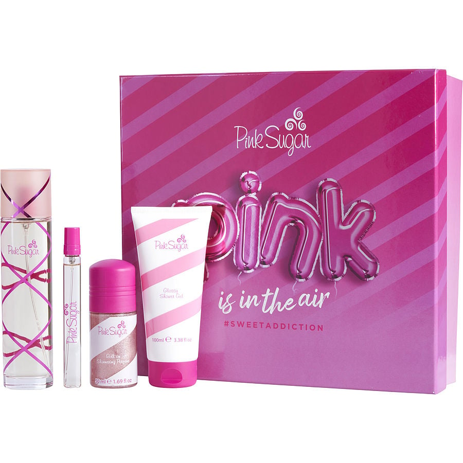 PINK SUGAR by Aquolina - EDT SPRAY 3.4 OZ & SHIMMERING PERFUME ROLL-ON 1.7 OZ & SHOWER GEL 3.4 OZ & EDT SPRAY MINI 0.33 OZ