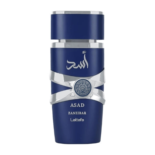 Lattafa Asad Zanzibar perfume bottle Available at thescentstory.com