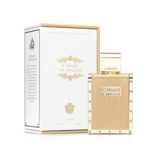 Lattafa The Kingdom Perfume ottle and Box Available at thescentstory.com